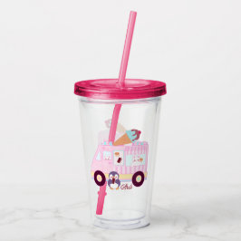 Blå och Rosa Cute Bunny Rabbit Ice Cream Lastbil Take Away Mugg