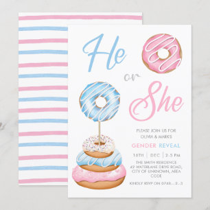Blå och Rosa Donut Doughnut Baby Gender Reveal Inbjudningar