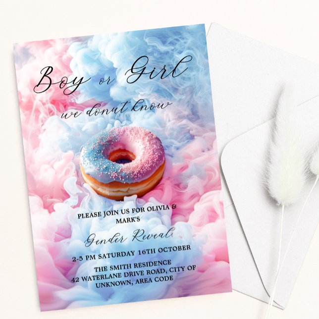Blå och Rosa Donut Doughnut Smoke Gender Reveal Inbjudningar (Skapare uppladdad)