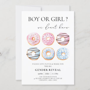 Blå och Rosa Donuts Gender Reveal Party Inbjudningar