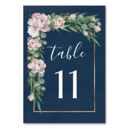 Blå och Rosa Dusty Ro Greenery Guld Bröllop Bordsnummer