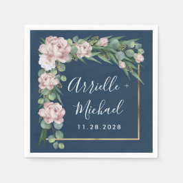 Blå och Rosa Dusty Ro Greenery Guld Bröllop Pappersservett