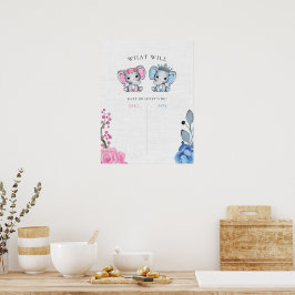 Blå och Rosa Elephant Gender Reveal-tecken Poster