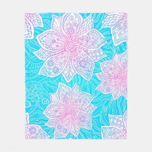 Blå och rosa färg ornerar blommor, sömlös patte fleecefilt