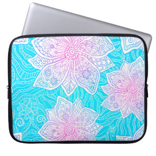 Blå och rosa färg ornerar blommor, sömlös patte laptop fodral