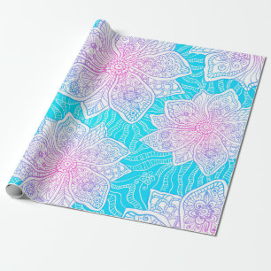 Blå och rosa färg ornerar blommor, sömlös patte presentpapper
