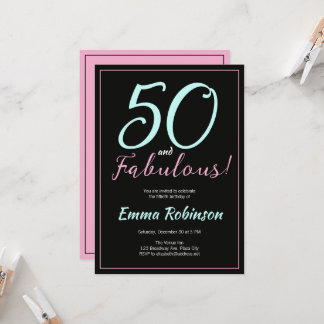 Blå och rosa "Femtio och fantastisk" 50-årsdag Inbjudningar