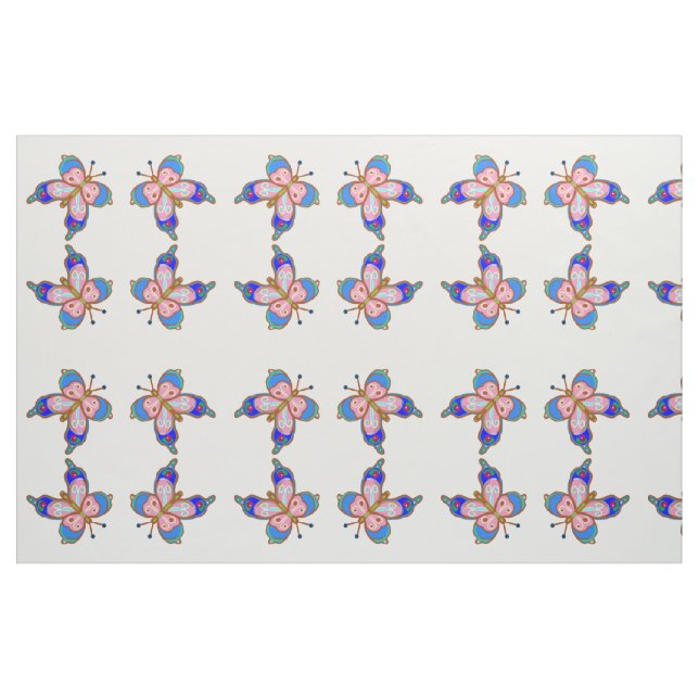 Blå och Rosa fjäril Tyg (Fat Quarter)