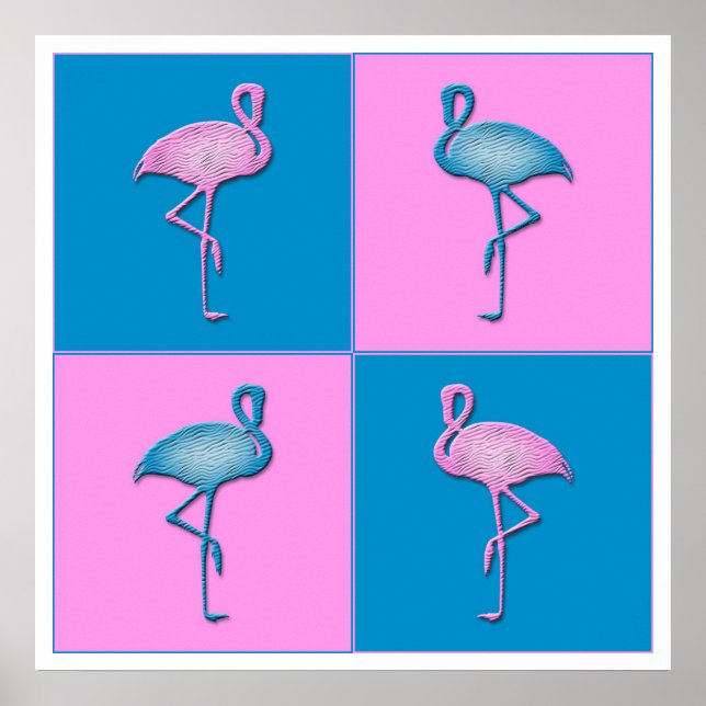 Blå och Rosa Flamingos Poster (Framsidan)