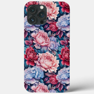 Blå och Rosa Flowers iPhone/iPad-väska
