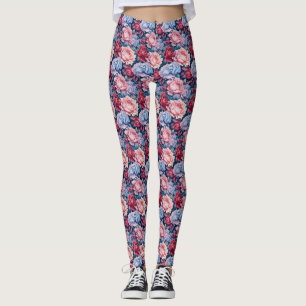 Blå och Rosa Flowers Leggings