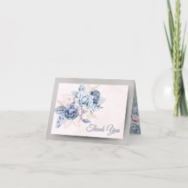 Blå och Rosa Flowers på Rosa & Grått Bröllop Tack Kort