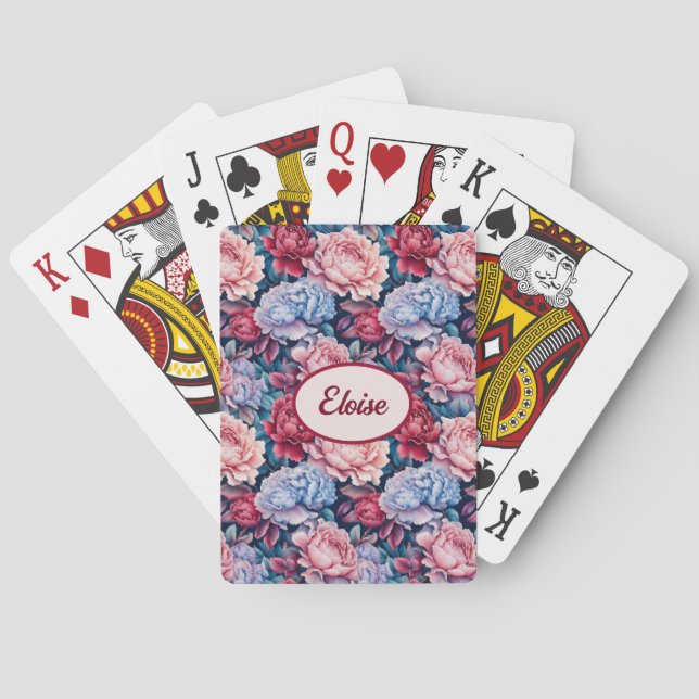 Blå- och Rosa Flowers-Personlig Casinokort (Baksidan)