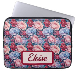 Blå- och Rosa Flowers-Personlig Laptop Fodral