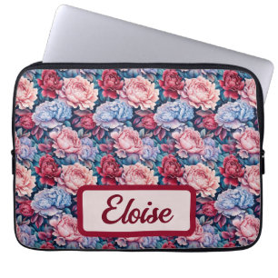 Blå- och Rosa Flowers-Personlig Laptop Fodral