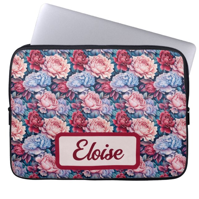 Blå- och Rosa Flowers-Personlig Laptop Fodral (Framsidan)