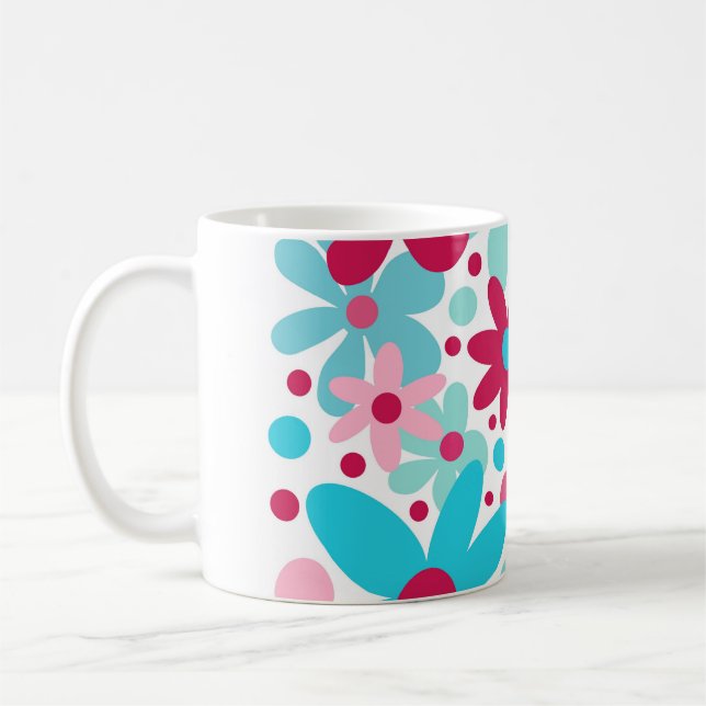 Blå och rosa funky blommor kaffemugg (Vänster)