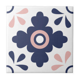 Blå och Rosa Geometric Flower Tile Kakelplatta