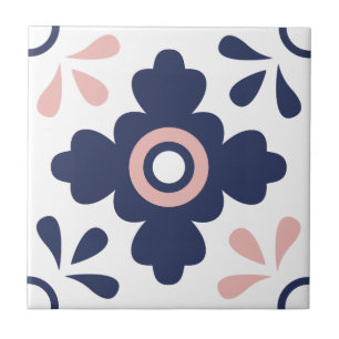 Blå och Rosa Geometric Flower Tile Kakelplatta