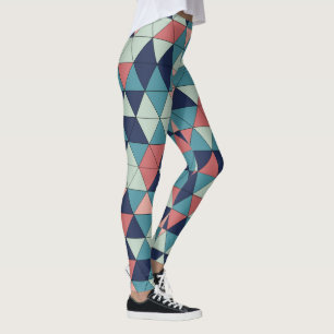 Blå och Rosa Geometric Mönster Workout Leggings