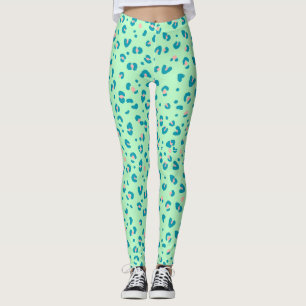 blå och rosa gepard leopardtryck leggings