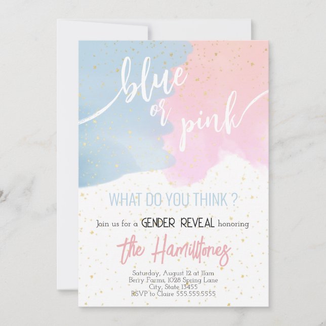 Blå och Rosa | Glitter Gender Reveal Baby Shower Inbjudningar (Framsida)