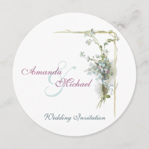 Blå och rosa glömd-jag-nots bröllop inbjudningar