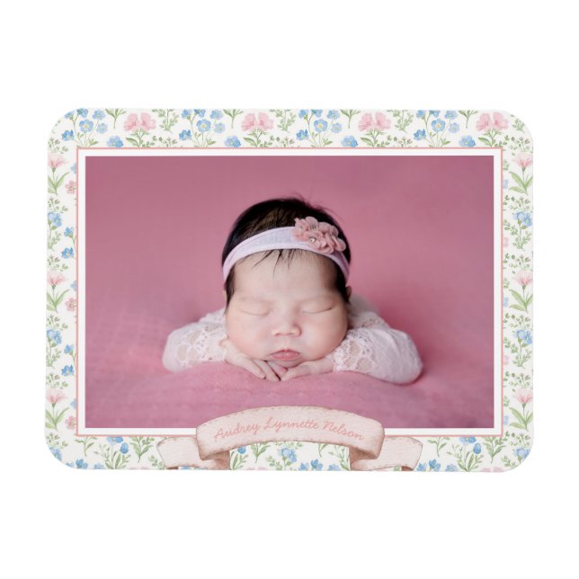 Blå och Rosa GrandMillennium Flower Photo Baby Magnet (Horisontell)