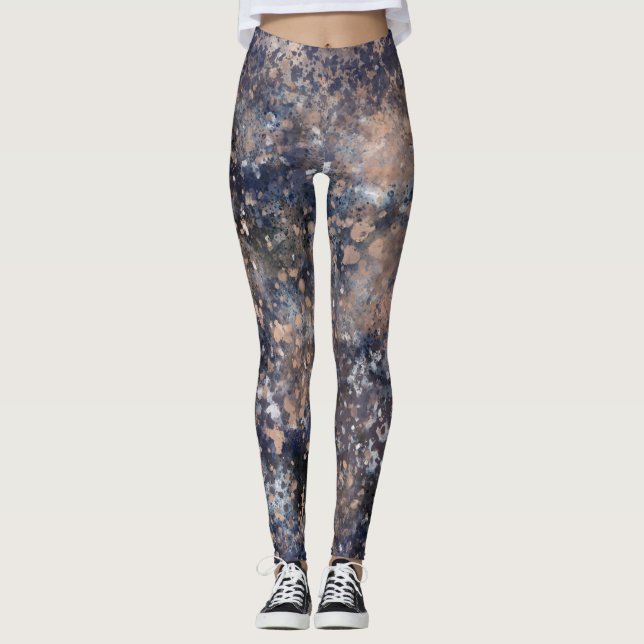 Blå och rosa guld färgstänk Abstrakt glamour Leggings (Framsida)