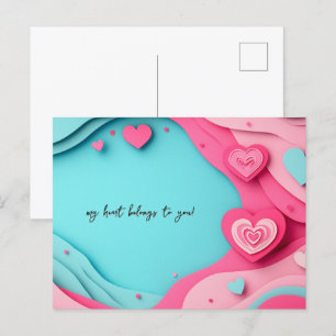 Blå och Rosa Hearts Papercut Valentine Day Vykort