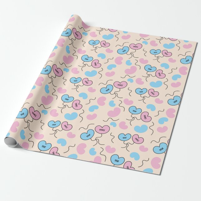 Blå och rosa herr och fru ballonger bröllop sömlös presentpapper (Utrullad)