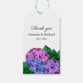 Blå och rosa hortensia blomsterbröllop presentetikett
