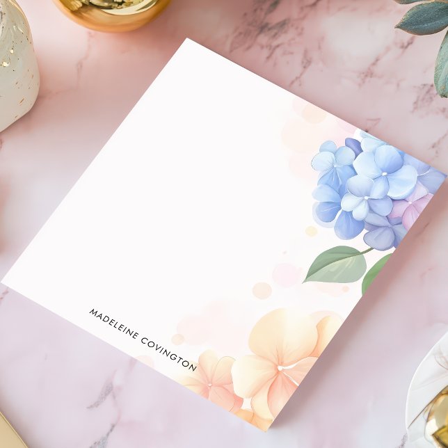 Blå och Rosa Hydrangea Blommigt Personlig Namn Anteckningsblock (Skapare uppladdad)
