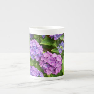 Blå och Rosa Hydrangea Bone China Mugg Benporslin Mugg