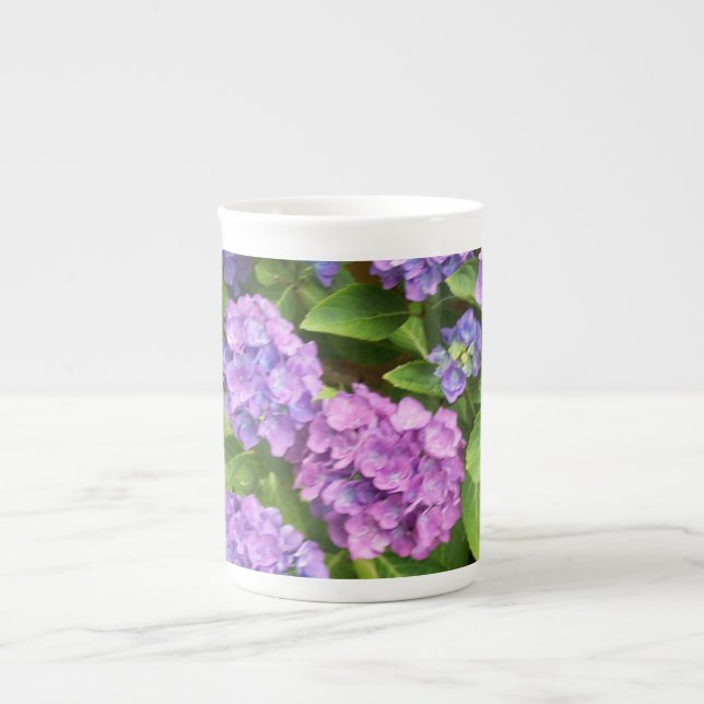 Blå och Rosa Hydrangea Bone China Mugg Benporslin Mugg (Framsidan)