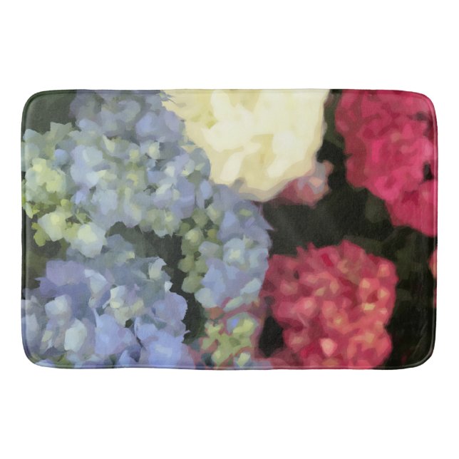 Blå och Rosa Hydrangea Digital Flower Paeing Badrumsmatta (Framsidan)