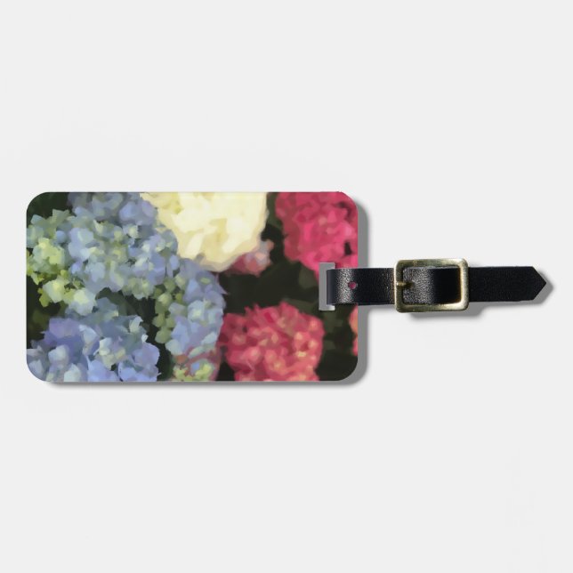 Blå och Rosa Hydrangea Digital Flower Paeing Bagagebricka (Horisontell Framsida)