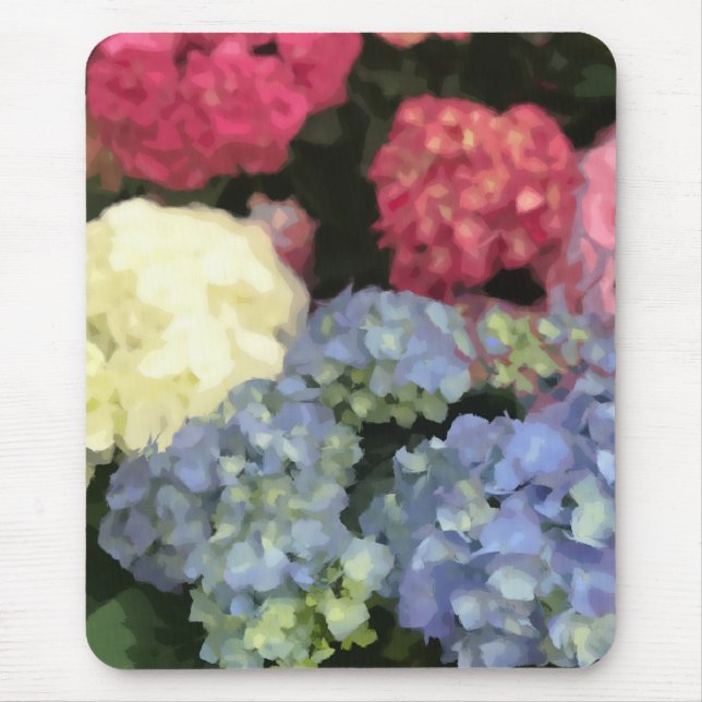 Blå och Rosa Hydrangea Digital Flower Paeing Musmatta (Framsidan)