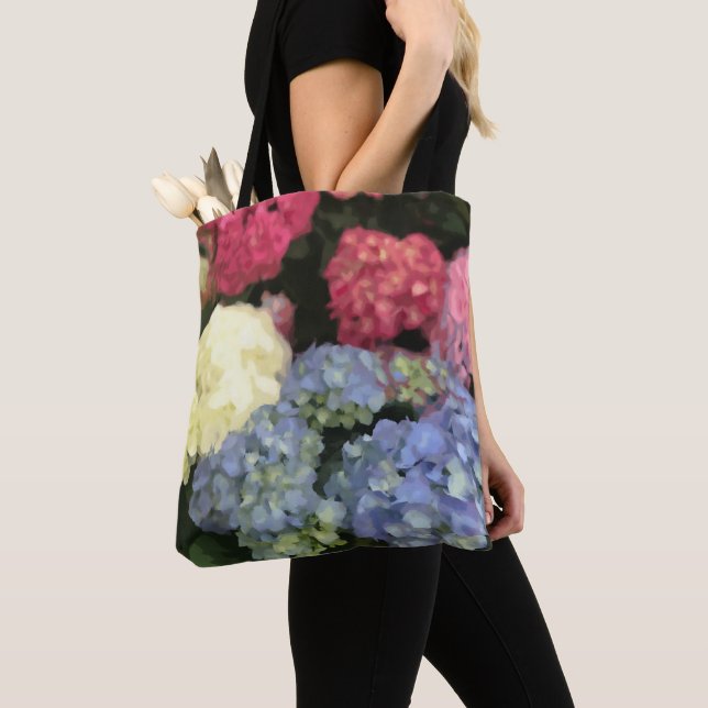 Blå och Rosa Hydrangea Digital Flower Paeing Tygkasse (Närbild)