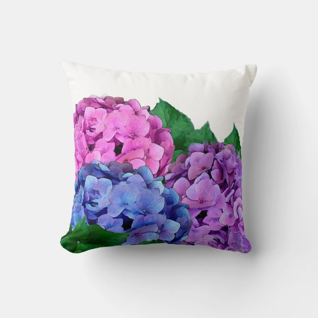 Blå och Rosa Hydrangea Flowers Kudde (Framsida)