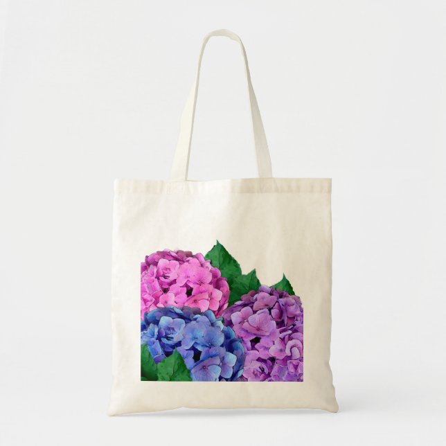 Blå och Rosa Hydrangea Flowers Tygkasse (Framsidan)
