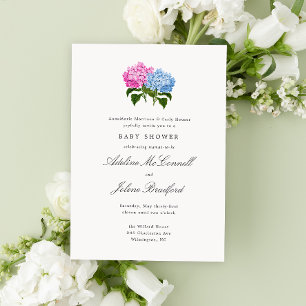 Blå och rosa hydrangea Grand-millennial Double Inbjudningar