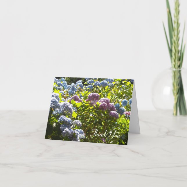 Blå och Rosa Hydrangea Tack Kort (Framsida)