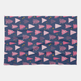 Blå och Rosa Julgran Mönster Kökshandduk