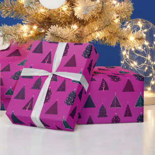 Blå och Rosa Julgran Mönster Presentpapper