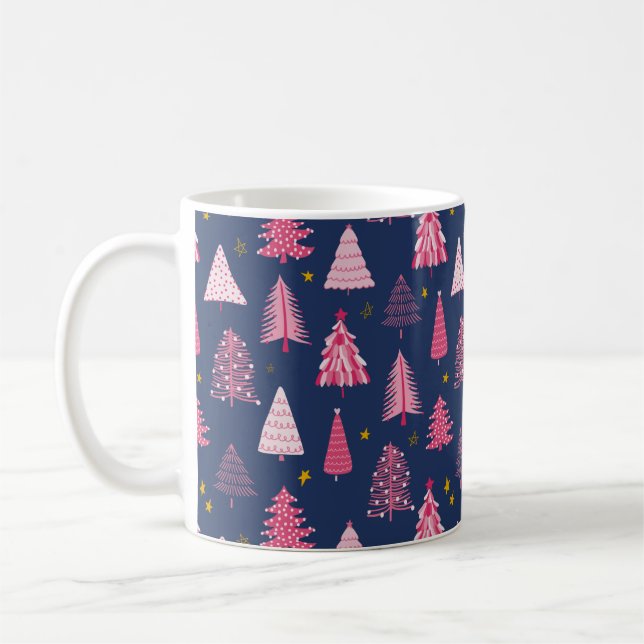 Blå och rosa julgransmönster kaffemugg (Vänster)