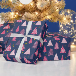 Blå och rosa julgransmönster presentpapper