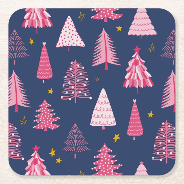 Blå och rosa julgransmönster underlägg papper kvadrat (Framsidan)