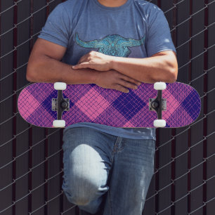 Blå och rosa korsstreckad rutig design mini skateboard bräda 18,5 cm