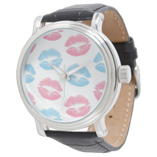 Blå och rosa läppmönster, Läppstift, Kyss Armbandsur
